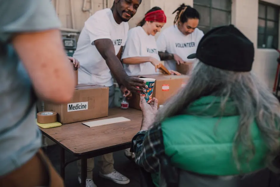 Volunteer handing out donation to community member