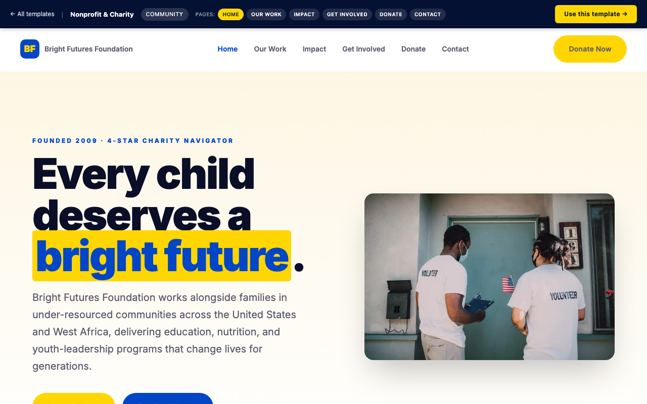 Nonprofit & Charity — home page screenshot