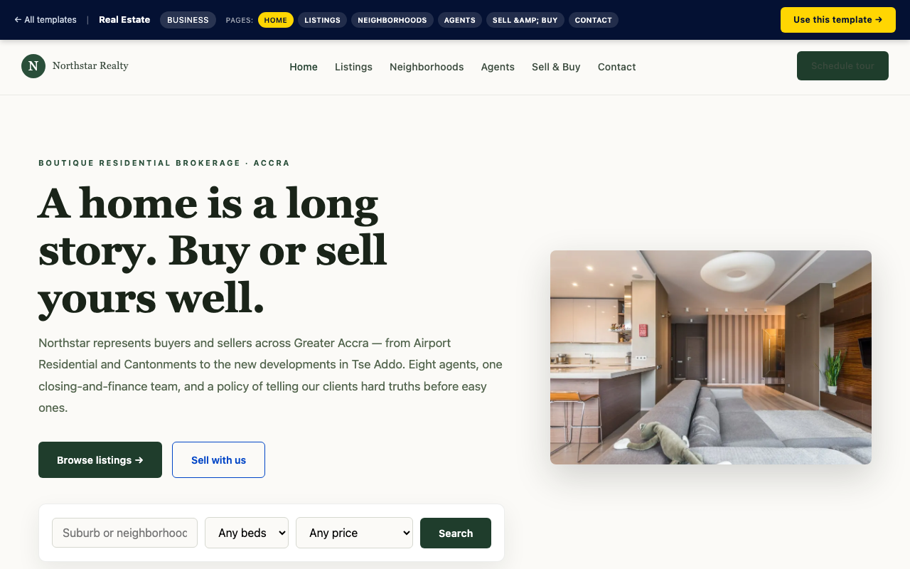 Real Estate — home page screenshot