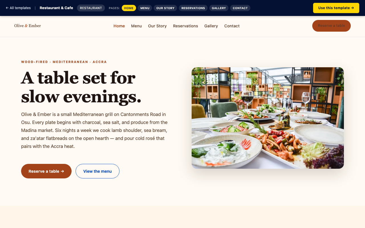Restaurant & Cafe — home page screenshot
