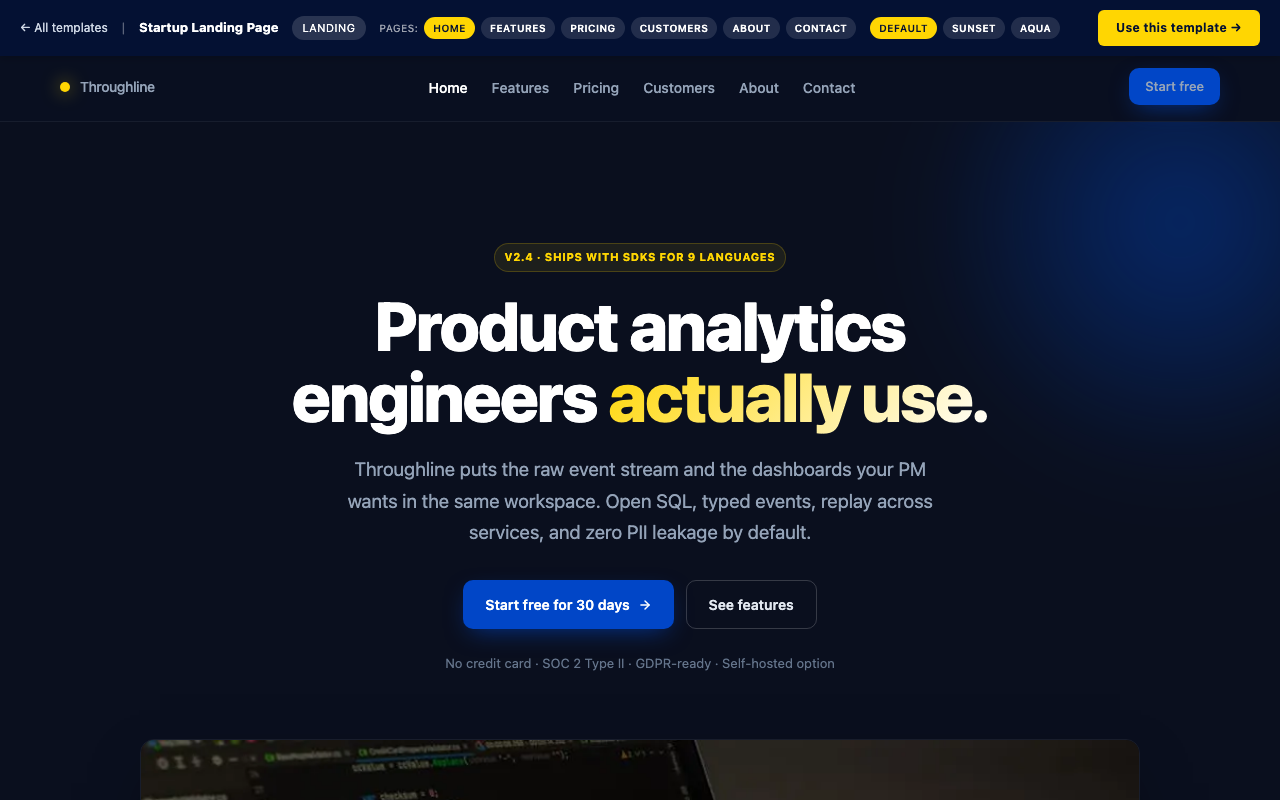 Startup Landing Page — home page screenshot